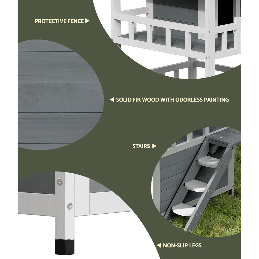 i.Pet Outdoor Cat House Shelter 72cm x 72cm x 127cm Rabbit Hutch Wooden Condo Small Outdoor Cat House